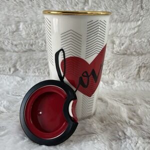 Starbucks 2014 Valentine Red Heart Love 12oz Ceramic Travel Tumbler Mug‎ & Lid